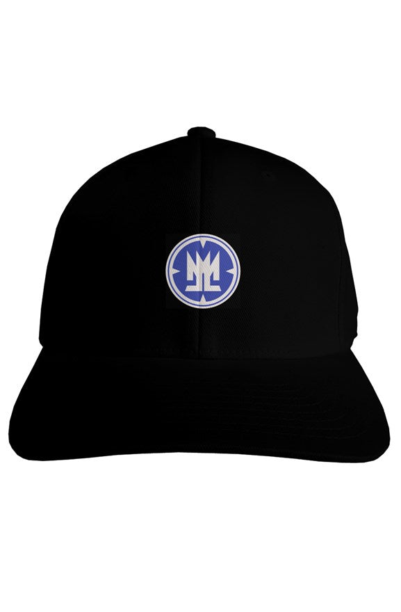 MLLM black fitted cap with white and dodger blue Crown Logo