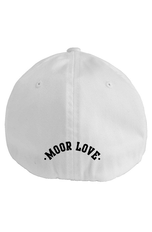 MLLM fitted cap white with black Crown Logo and Moor Love (on back)